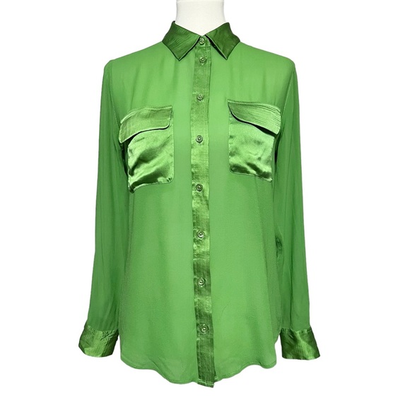 Equipment Sheer Long Sleeve Button Down Shirt Green - Picture 1 of 8
